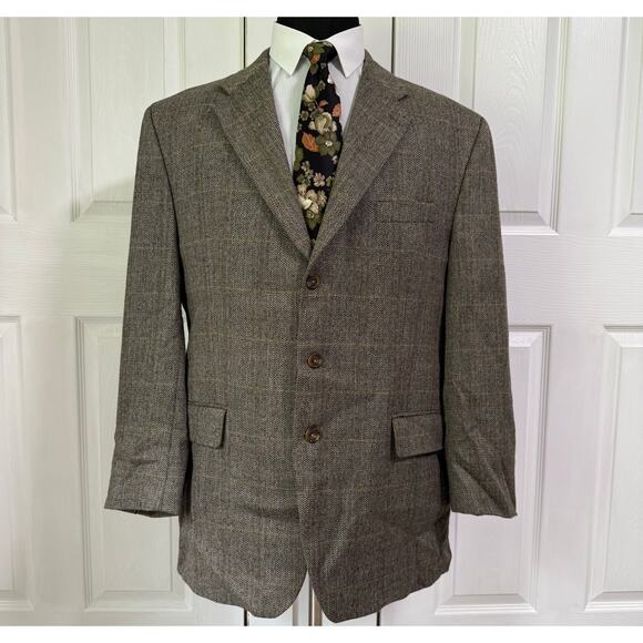 Lauren Ralph Lauren Men's 100%Wool Herringbone Windowpane Sportscoat Size 48T - Picture 1 of 13